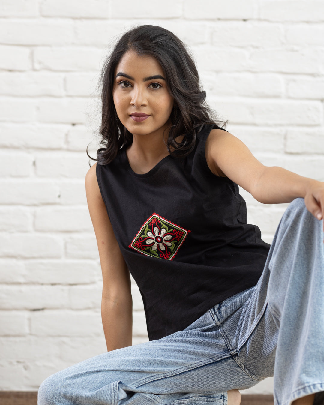 Black Embroidery Crop Top