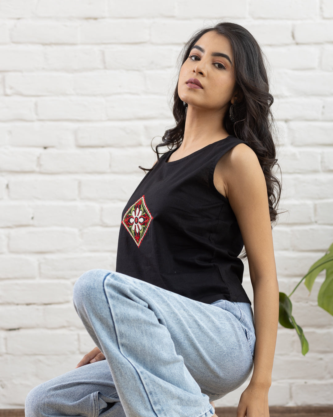 Black Embroidery Crop Top