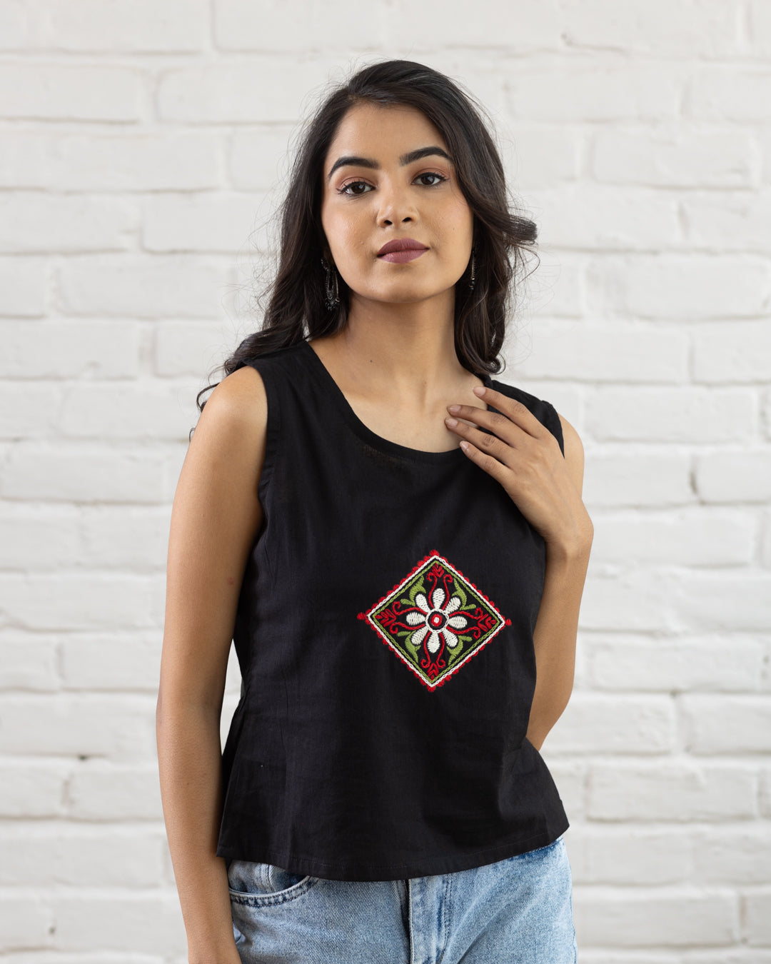 Black Embroidery Crop Top