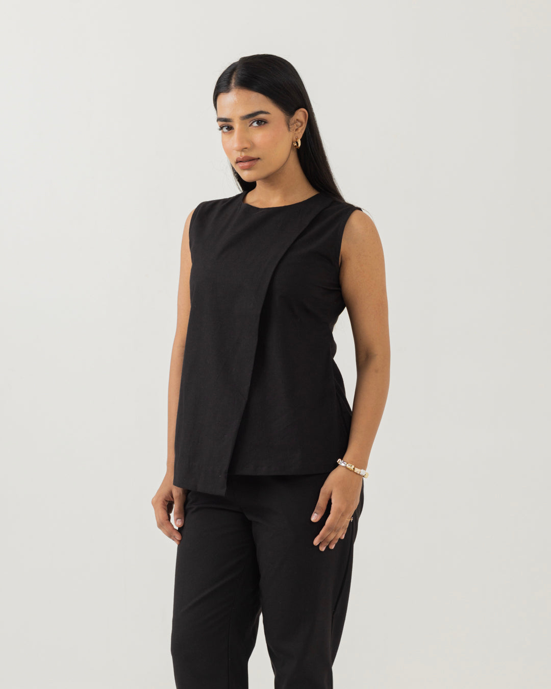 Asymmetric Front Open Black Top