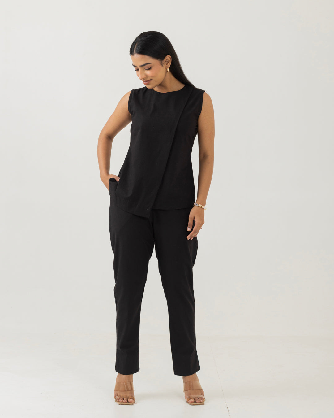 Asymmetric Front Open Black Top