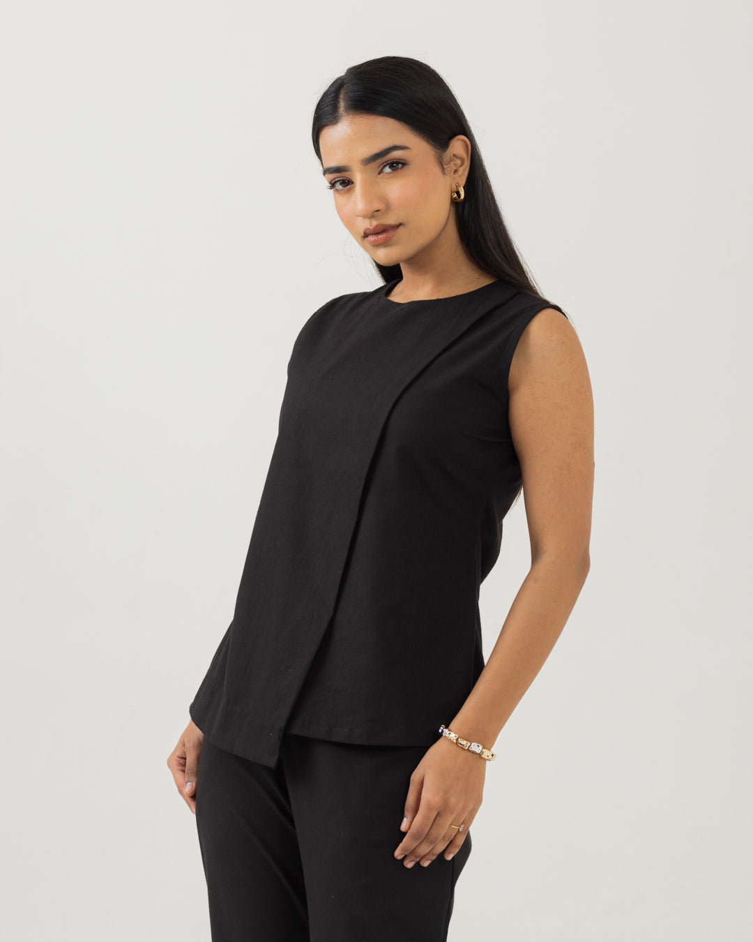Asymmetric Front Open Black Top