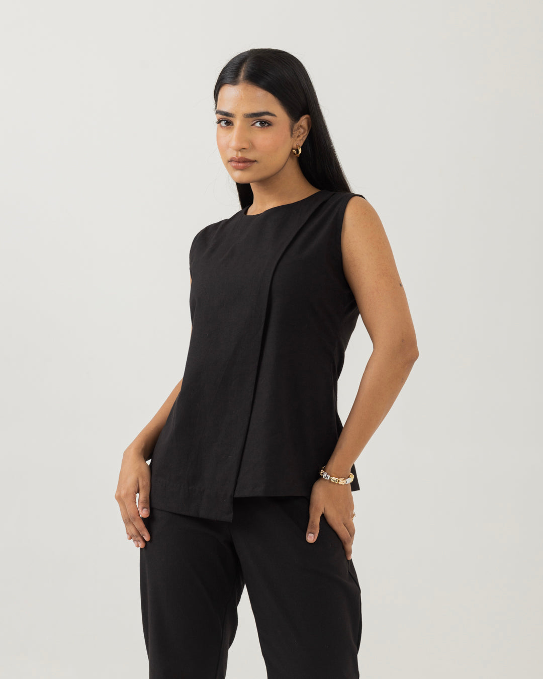 Asymmetric Front Open Black Top