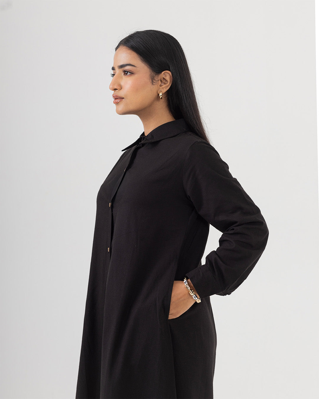 Dawn Black Front Open Shirt