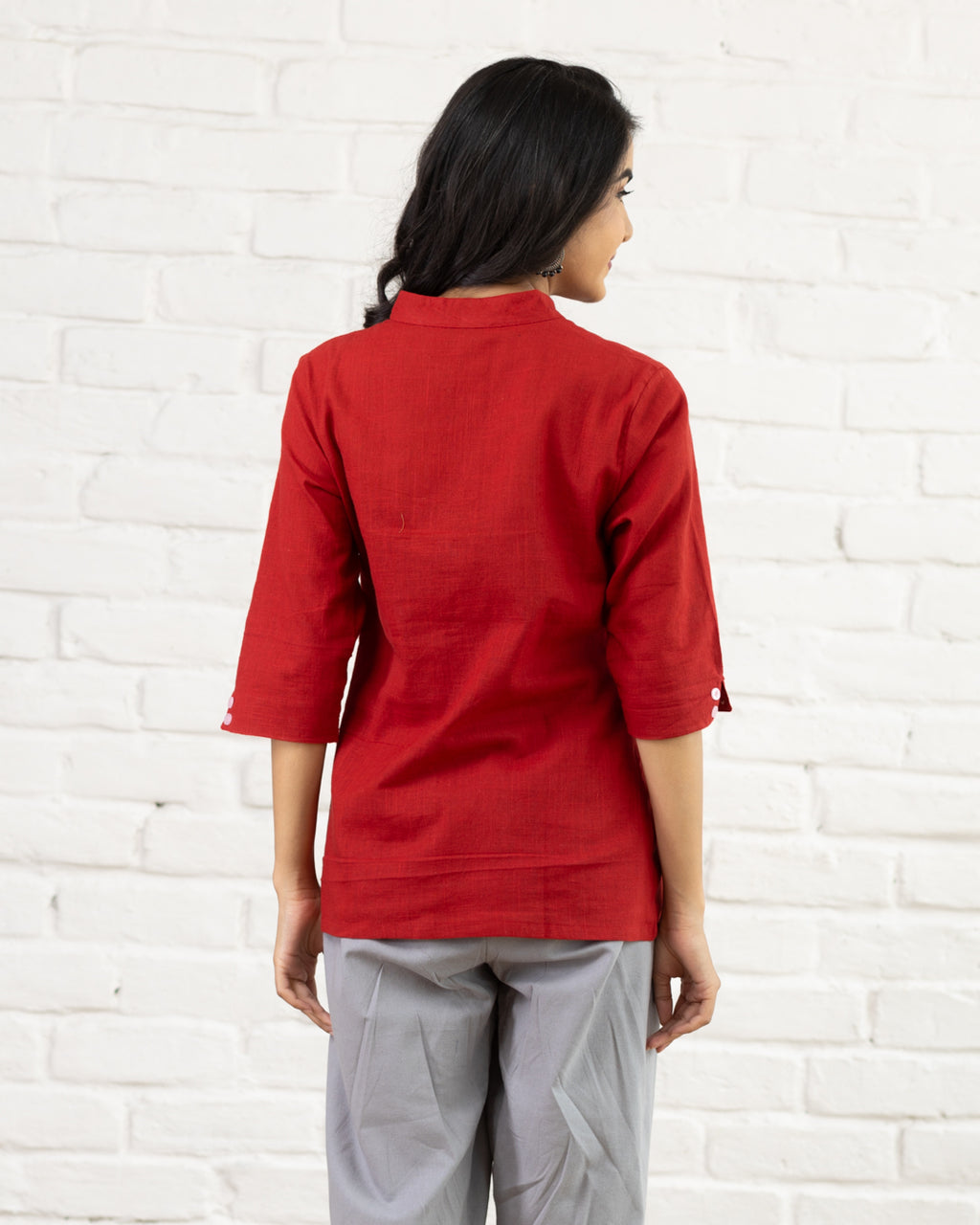 Red Leaf Embroidery Shirt