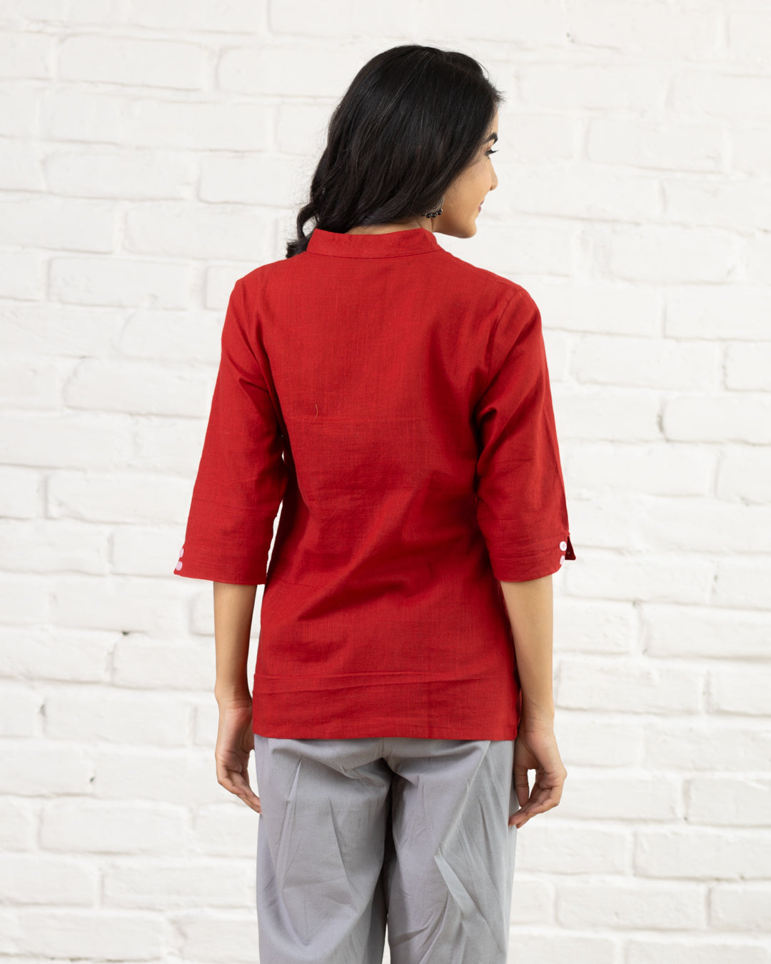 Red Leaf Embroidery Shirt