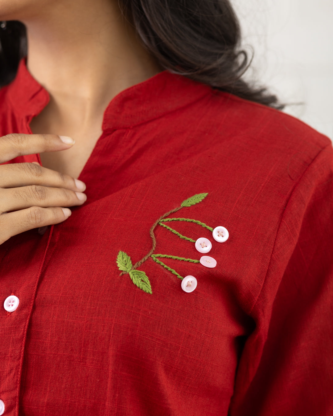 Red Leaf Embroidery Shirt