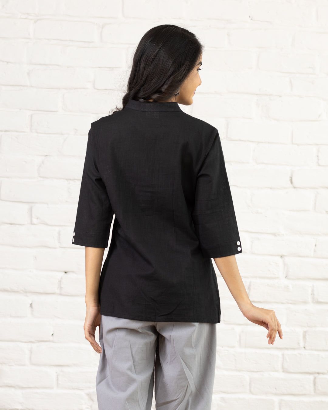 Black Leaf Embroidery Shirt
