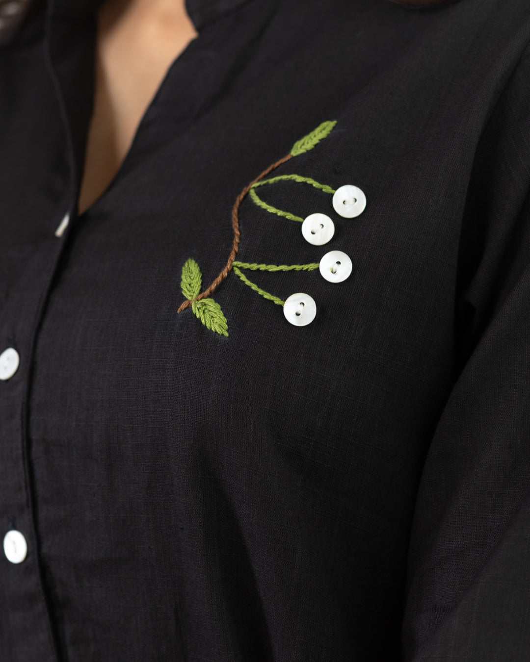 Black Leaf Embroidery Shirt