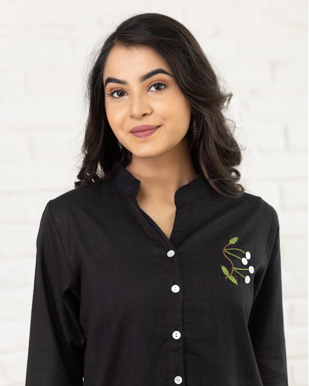 Black Leaf Embroidery Shirt