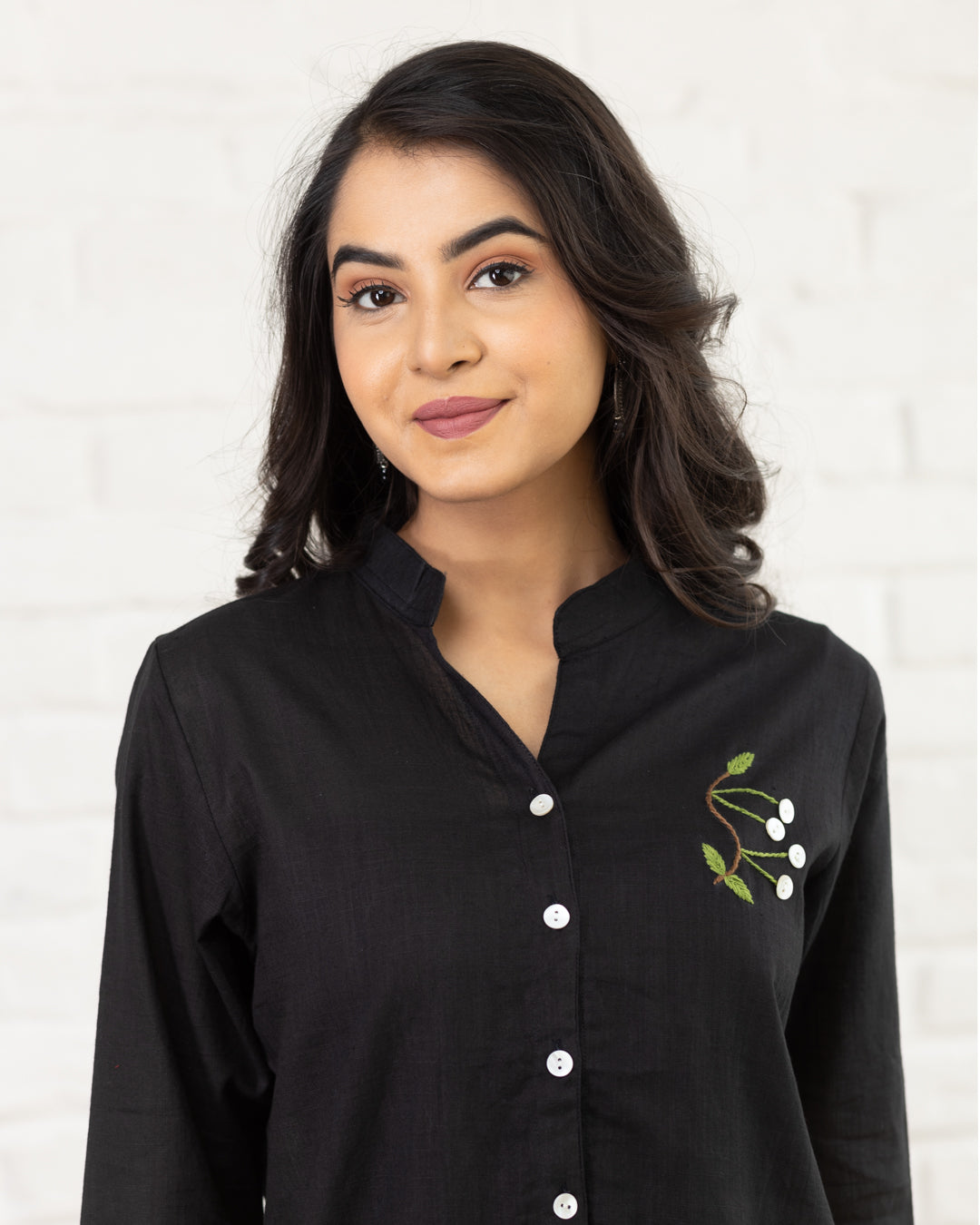Black Leaf Embroidery Shirt
