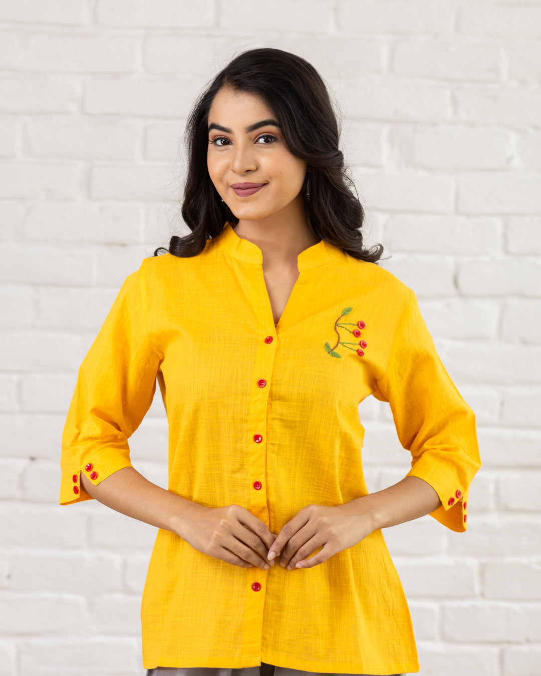 Yellow Leaf Embroidery Shirt