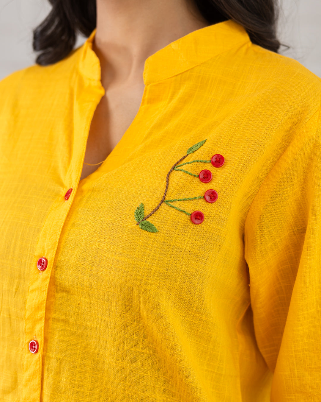 Yellow Leaf Embroidery Shirt