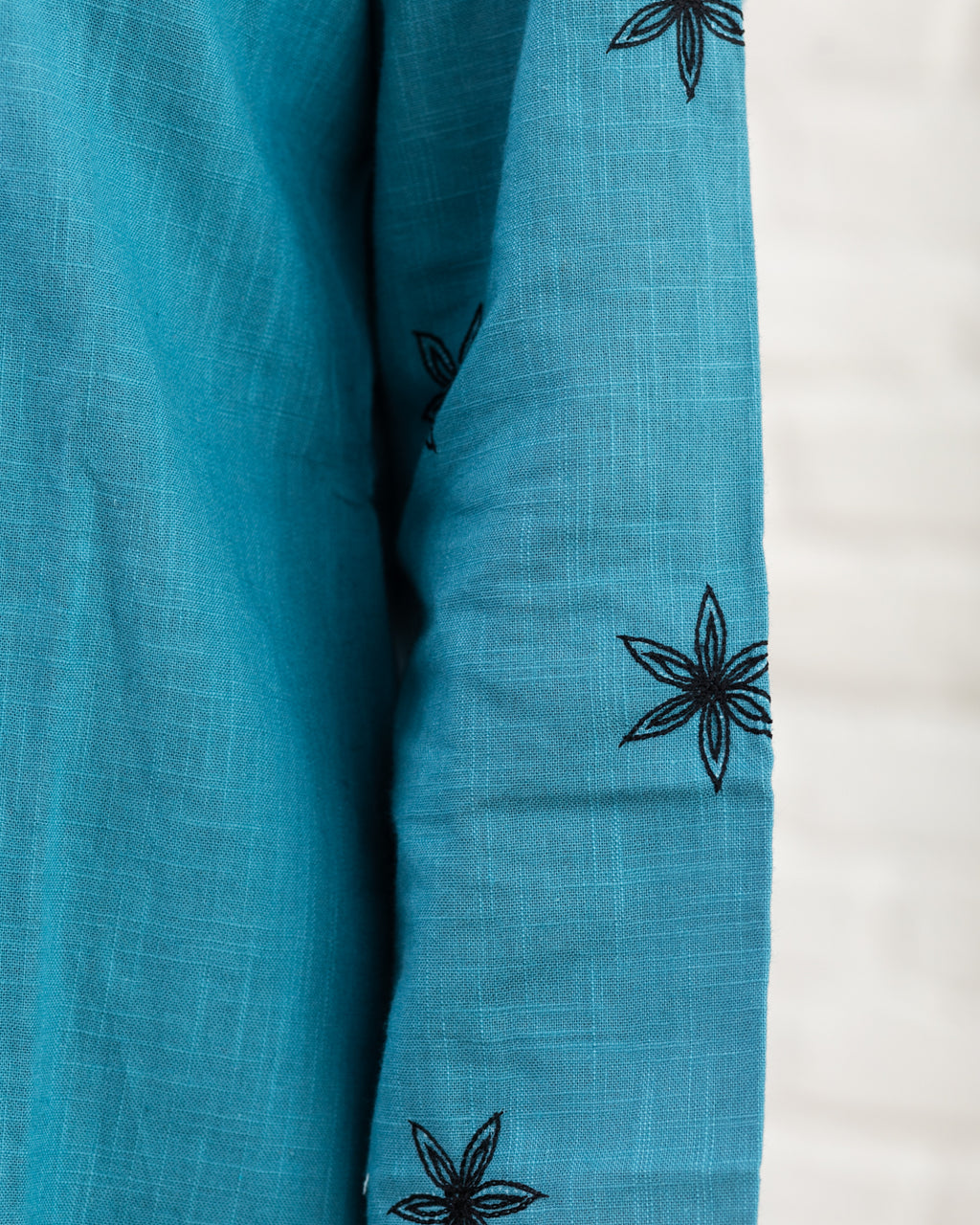 Plain Embroidery Pintuck Tunic - Turquoise