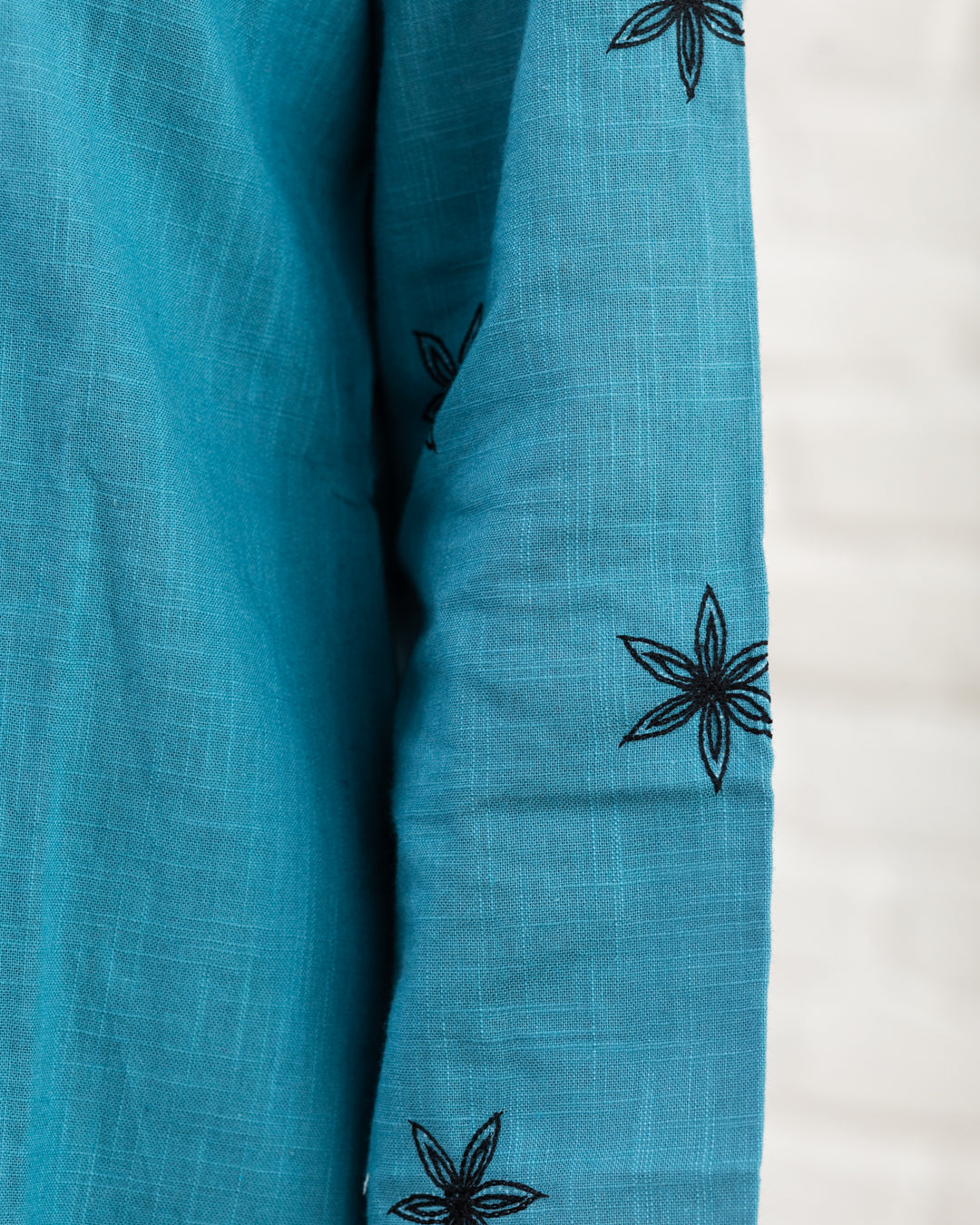 Plain Embroidery Pintuck Tunic - Turquoise