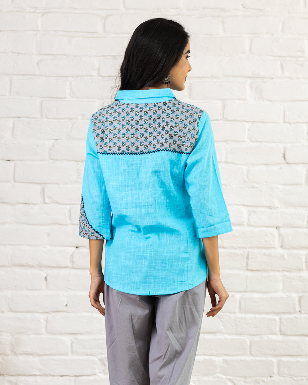 Blue Shoulder Patch Work Shirt