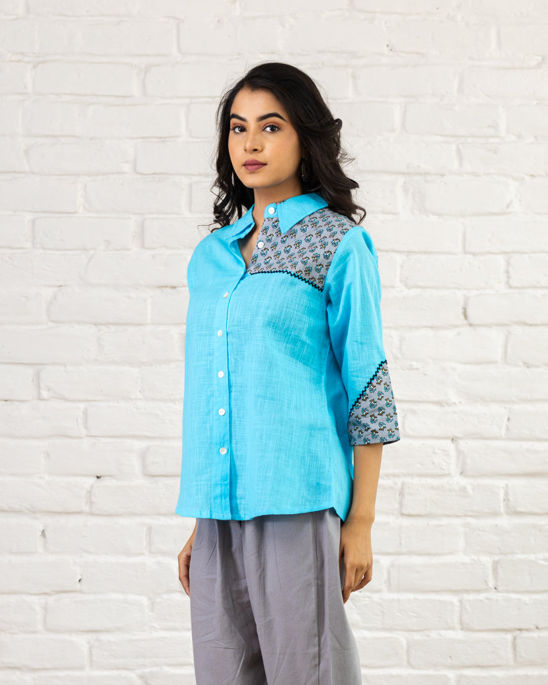 Blue Shoulder Patch Work Shirt
