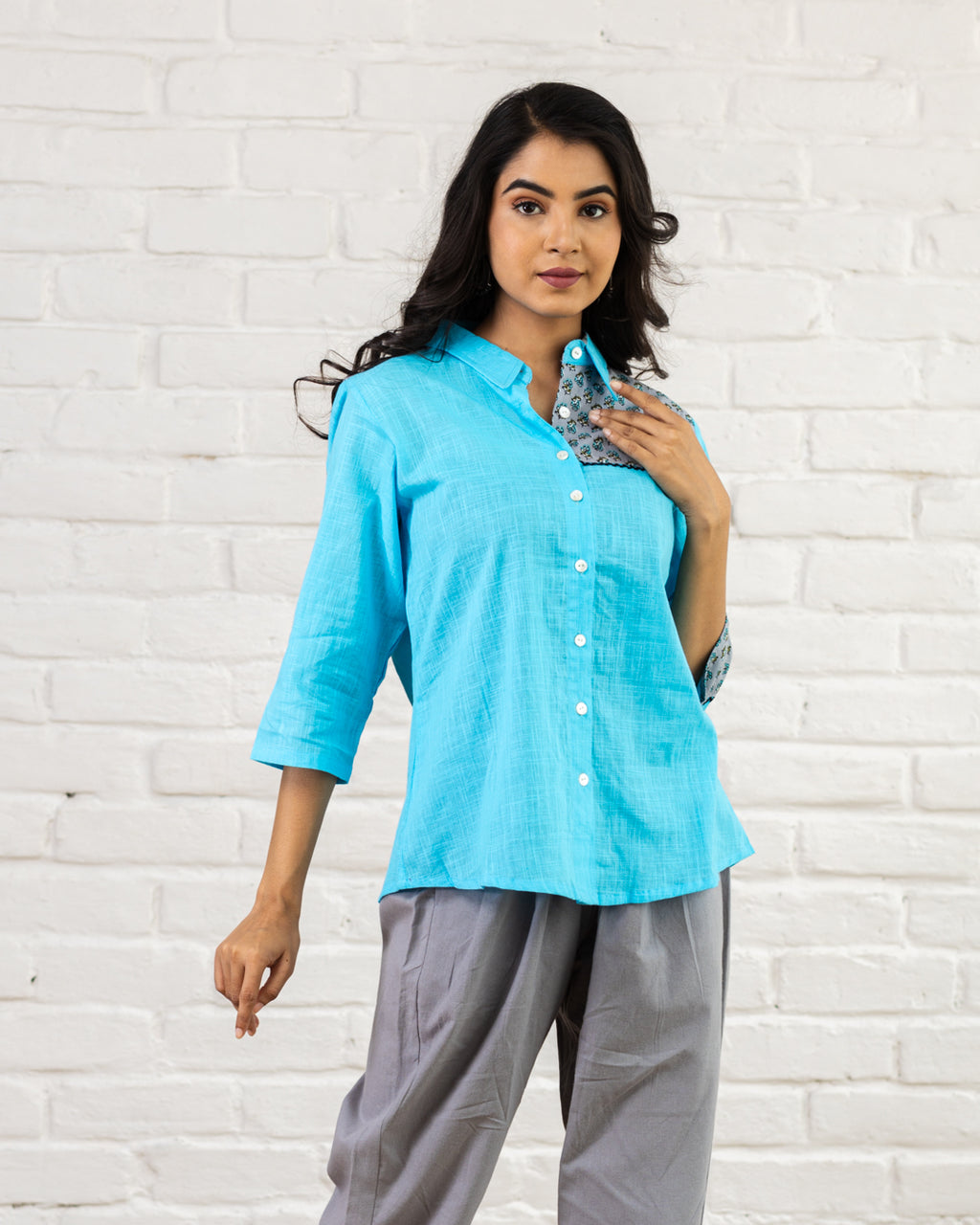 Blue Shoulder Patch Work Shirt