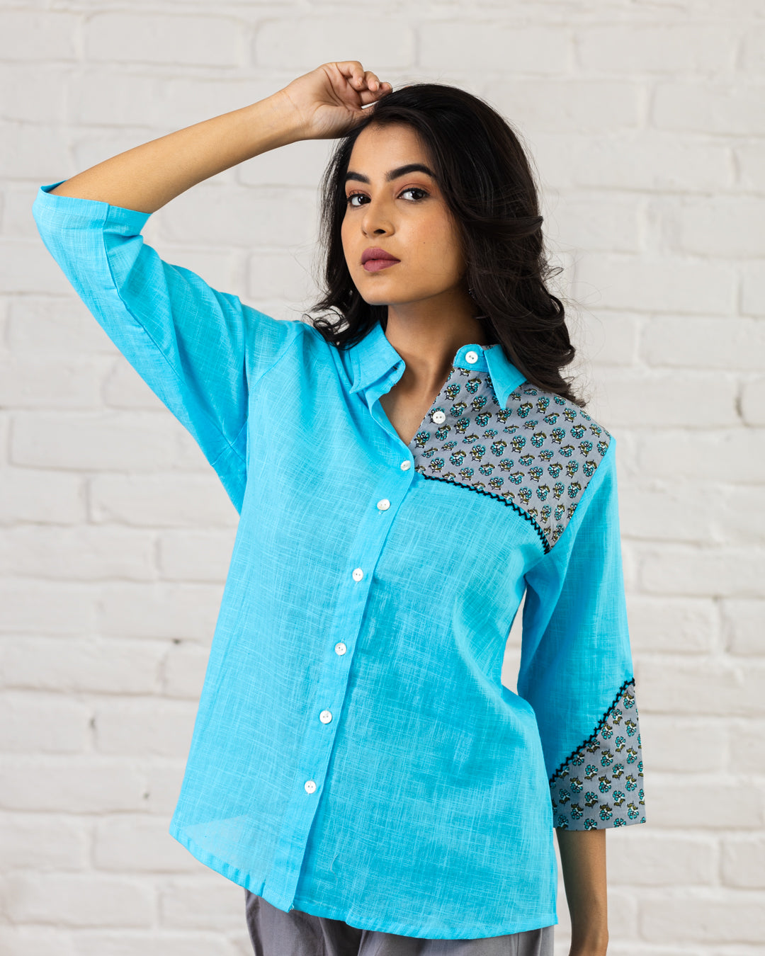 Blue Shoulder Patch Work Shirt