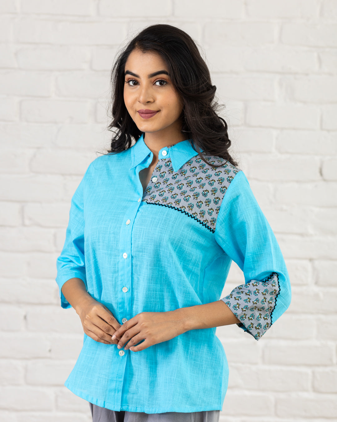 Blue Shoulder Patch Work Shirt