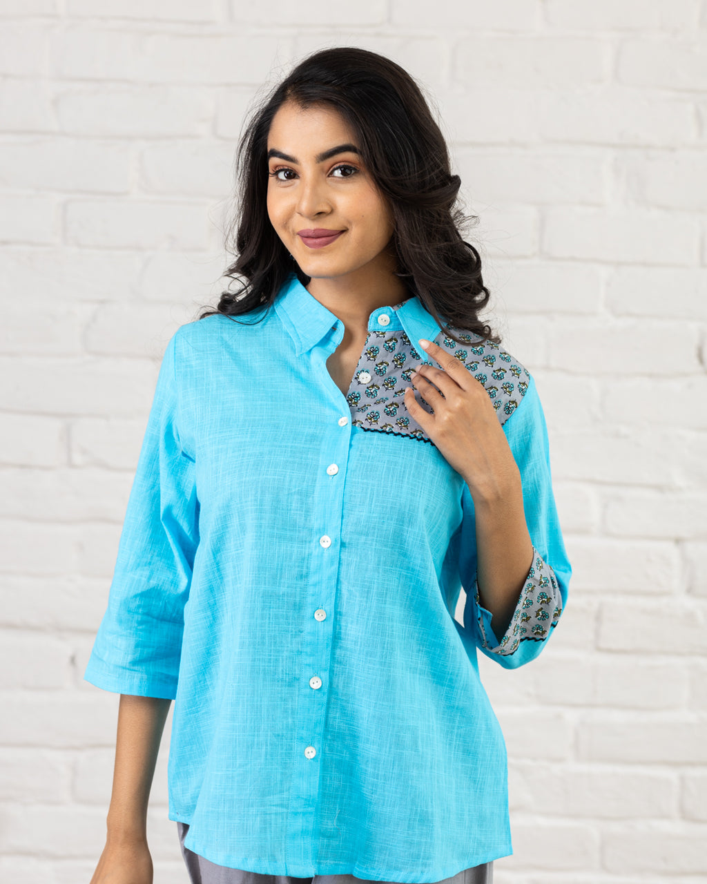 Blue Shoulder Patch Work Shirt