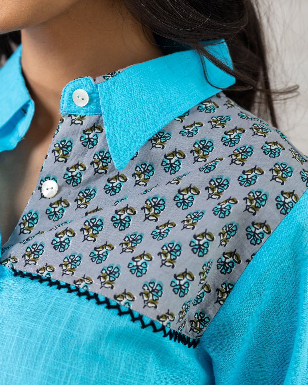 Blue Shoulder Patch Work Shirt