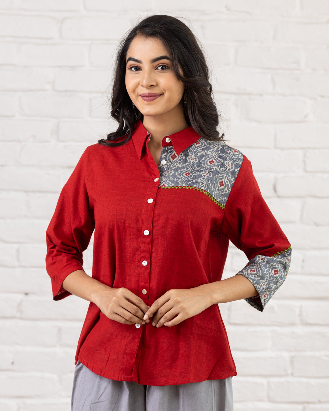 Red Shoulder Patch Work Shirt