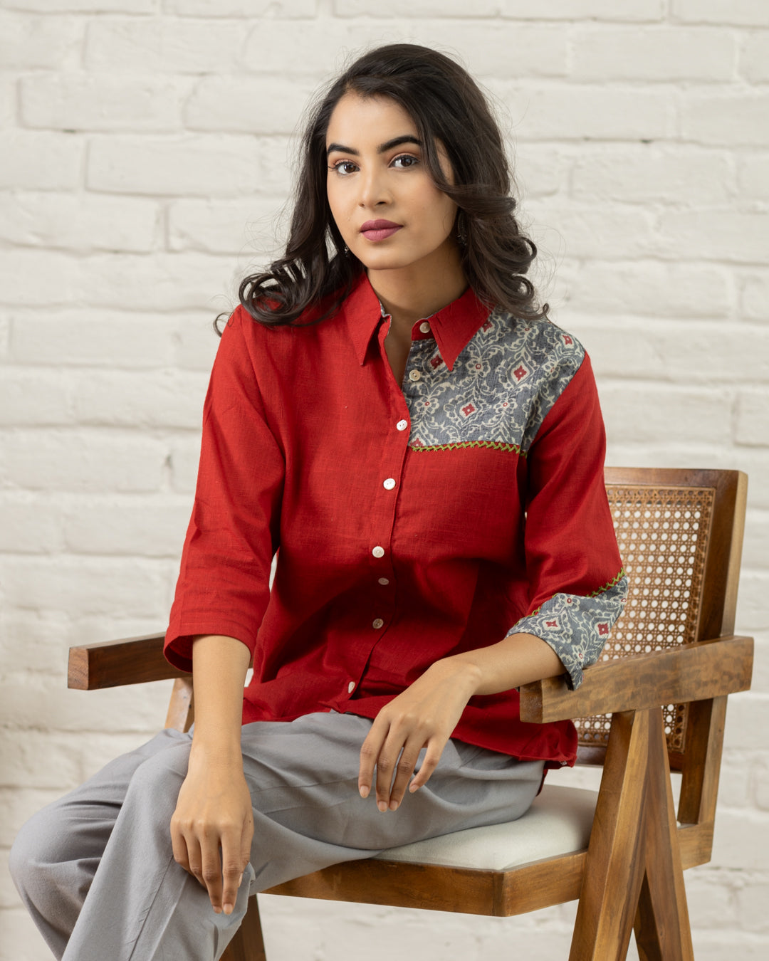 Red Shoulder Patch Work Shirt