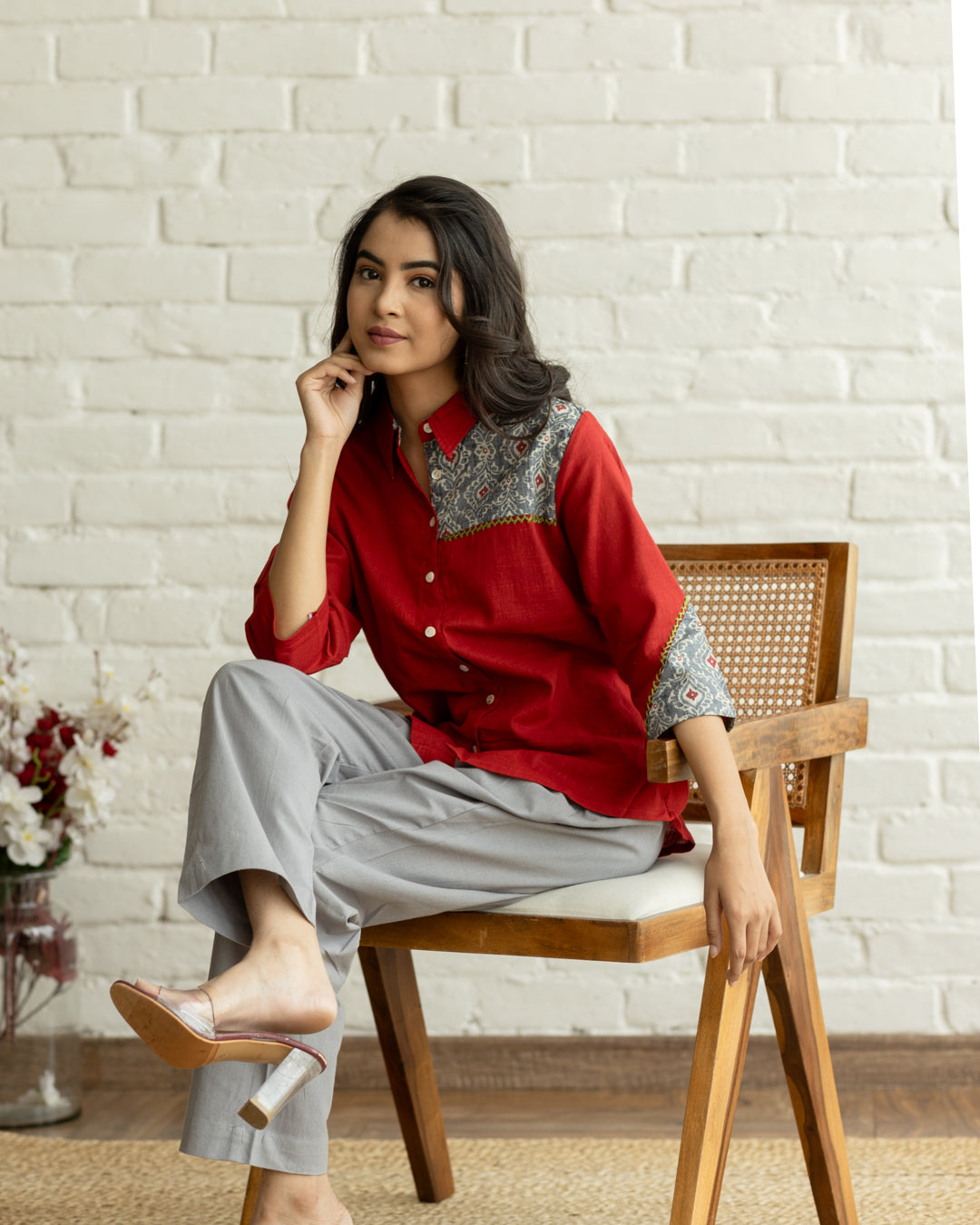 Red Shoulder Patch Work Shirt