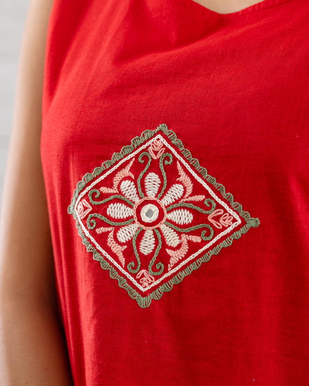 Red Embroidered Crop Top