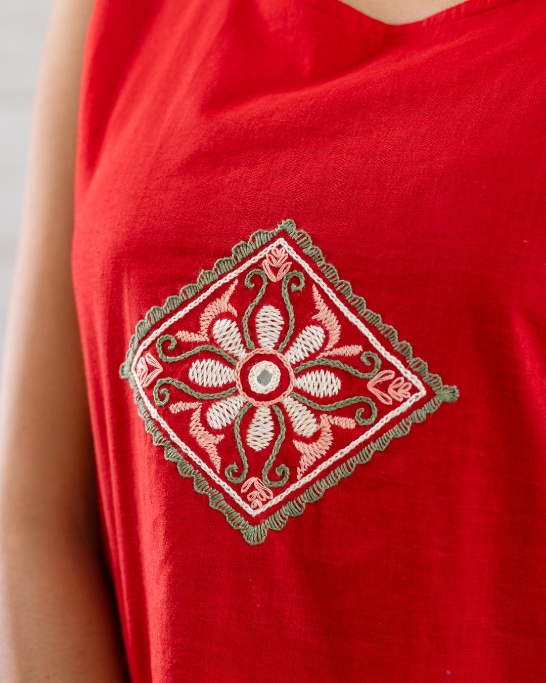 Red Embroidered Crop Top