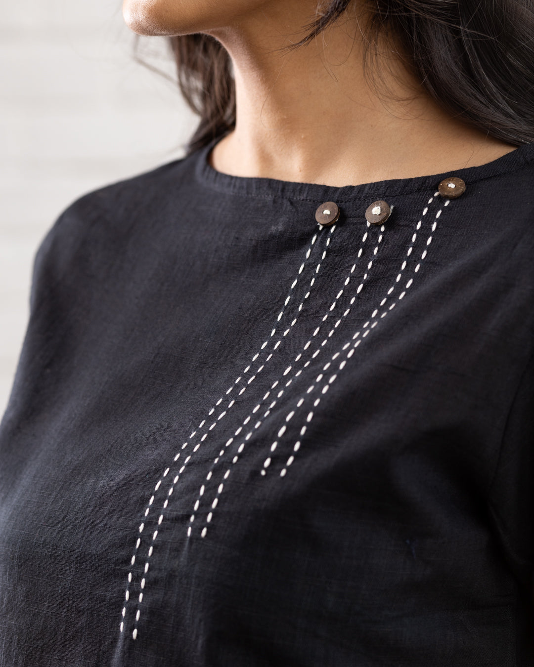 Plain Black Line Embroidery Top