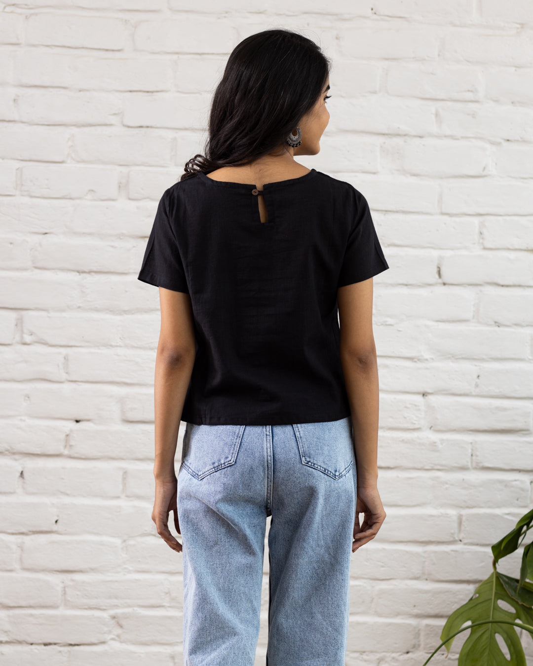 Plain Black Line Embroidery Top