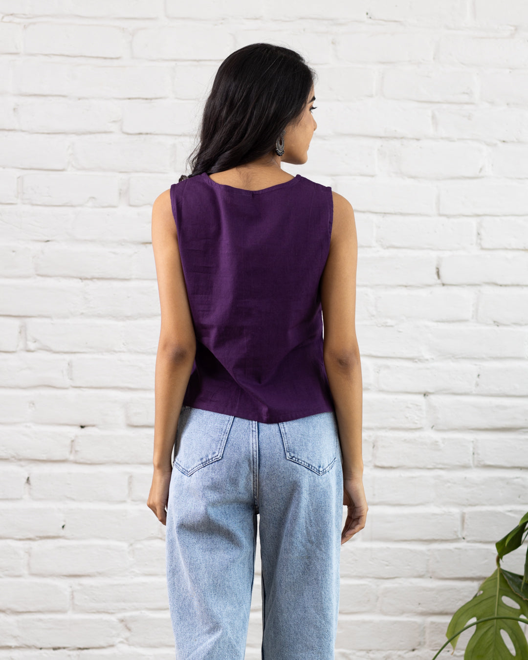 Purple Embroidery Crop Top