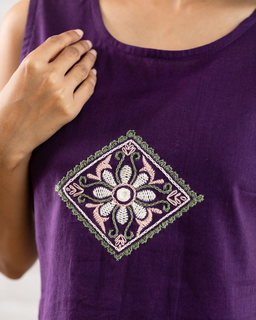 Purple Embroidery Crop Top