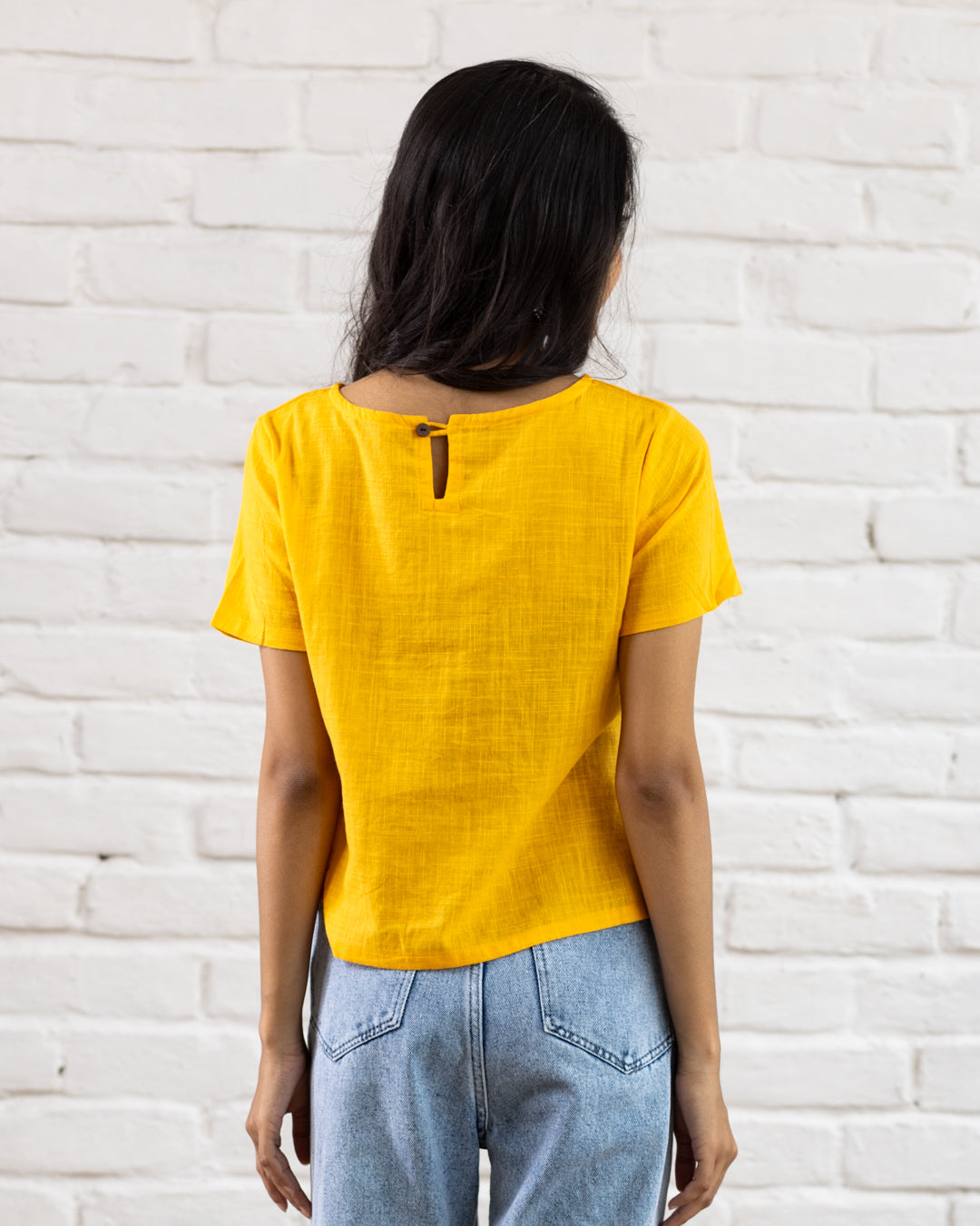 Plain Yellow Line Embroidery Top