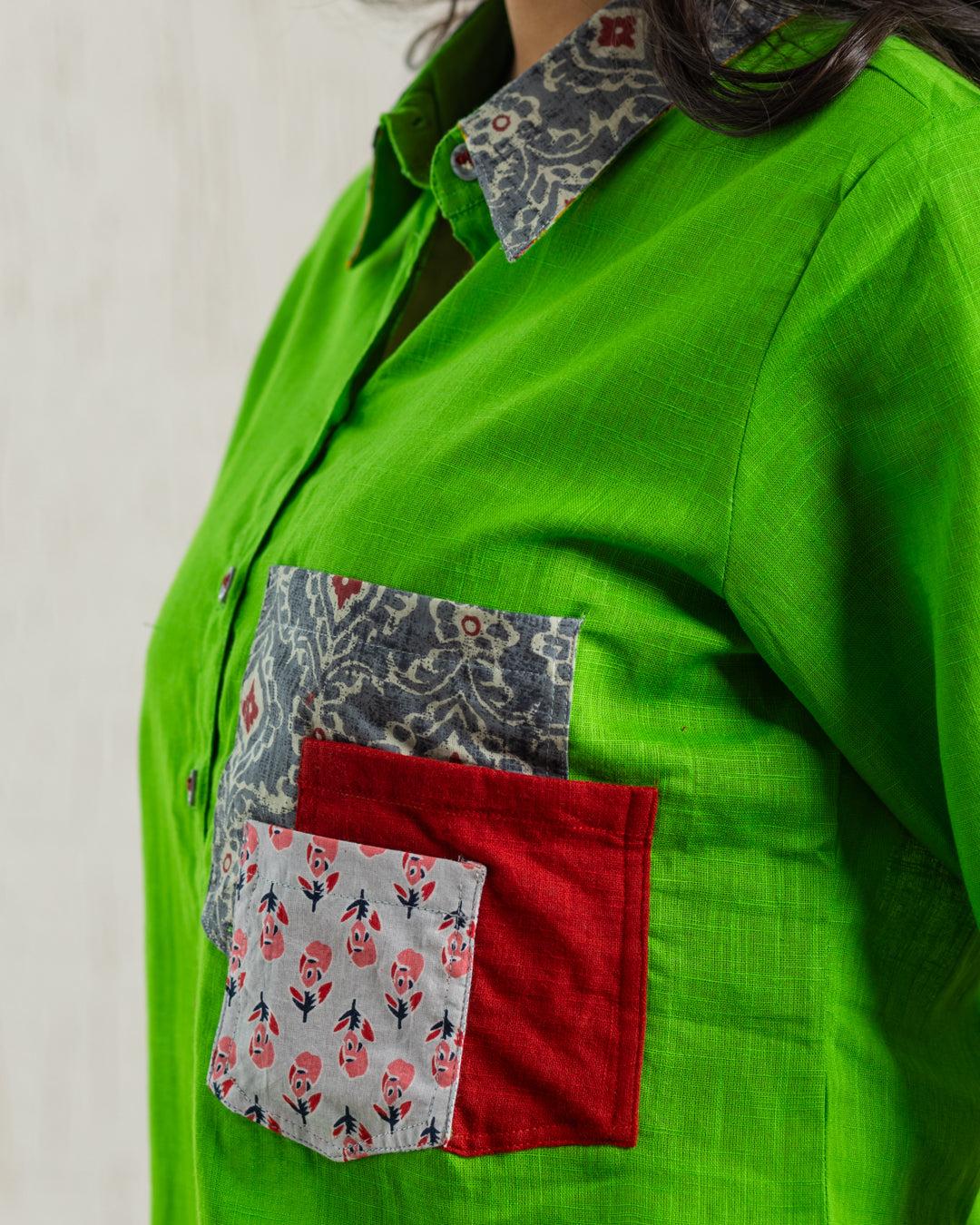 Plain Green Three Pocket Shirt
