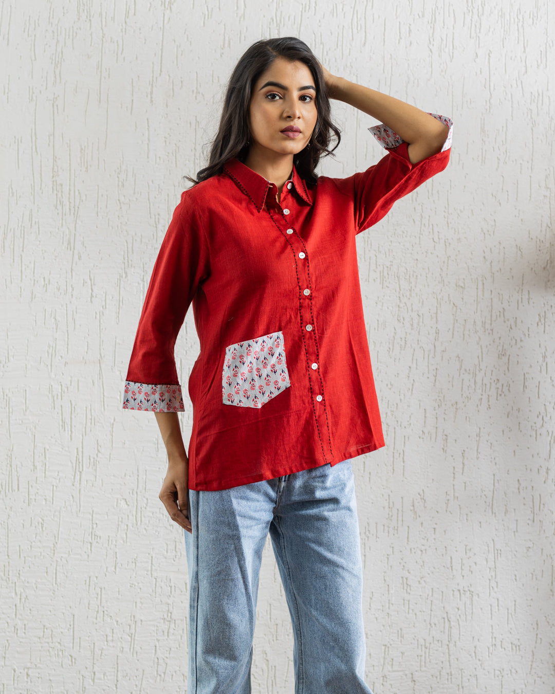 Plain Red Low Pocket Shirt