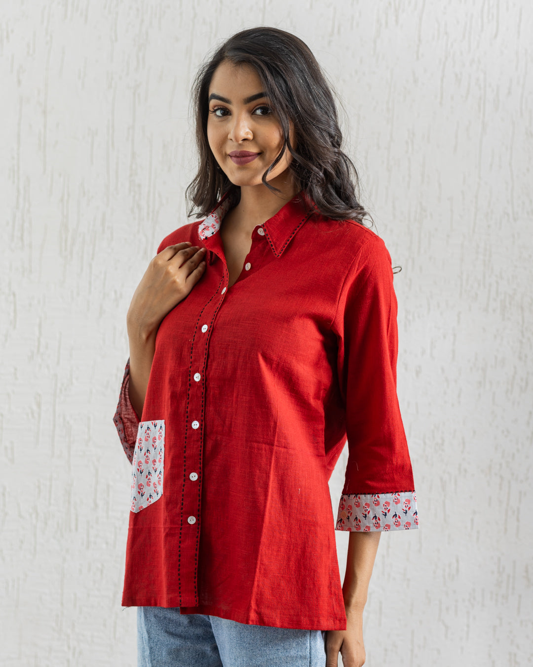 Plain Red Low Pocket Shirt