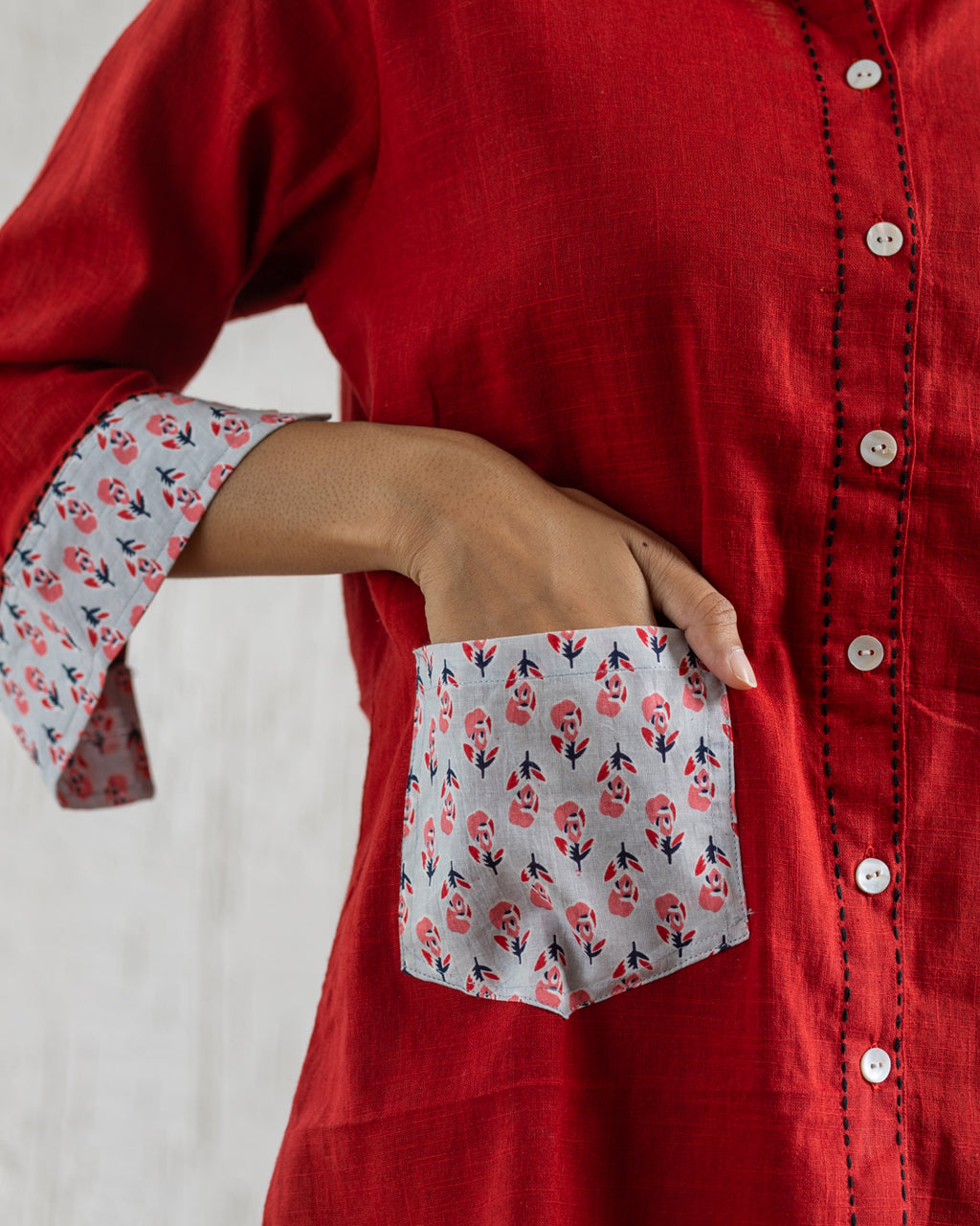 Plain Red Low Pocket Shirt