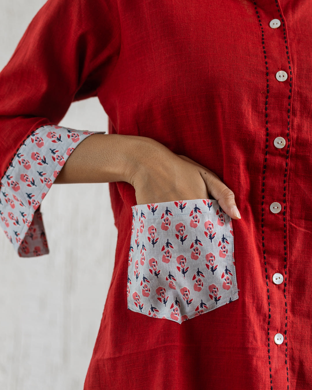 Plain Red Low Pocket Shirt