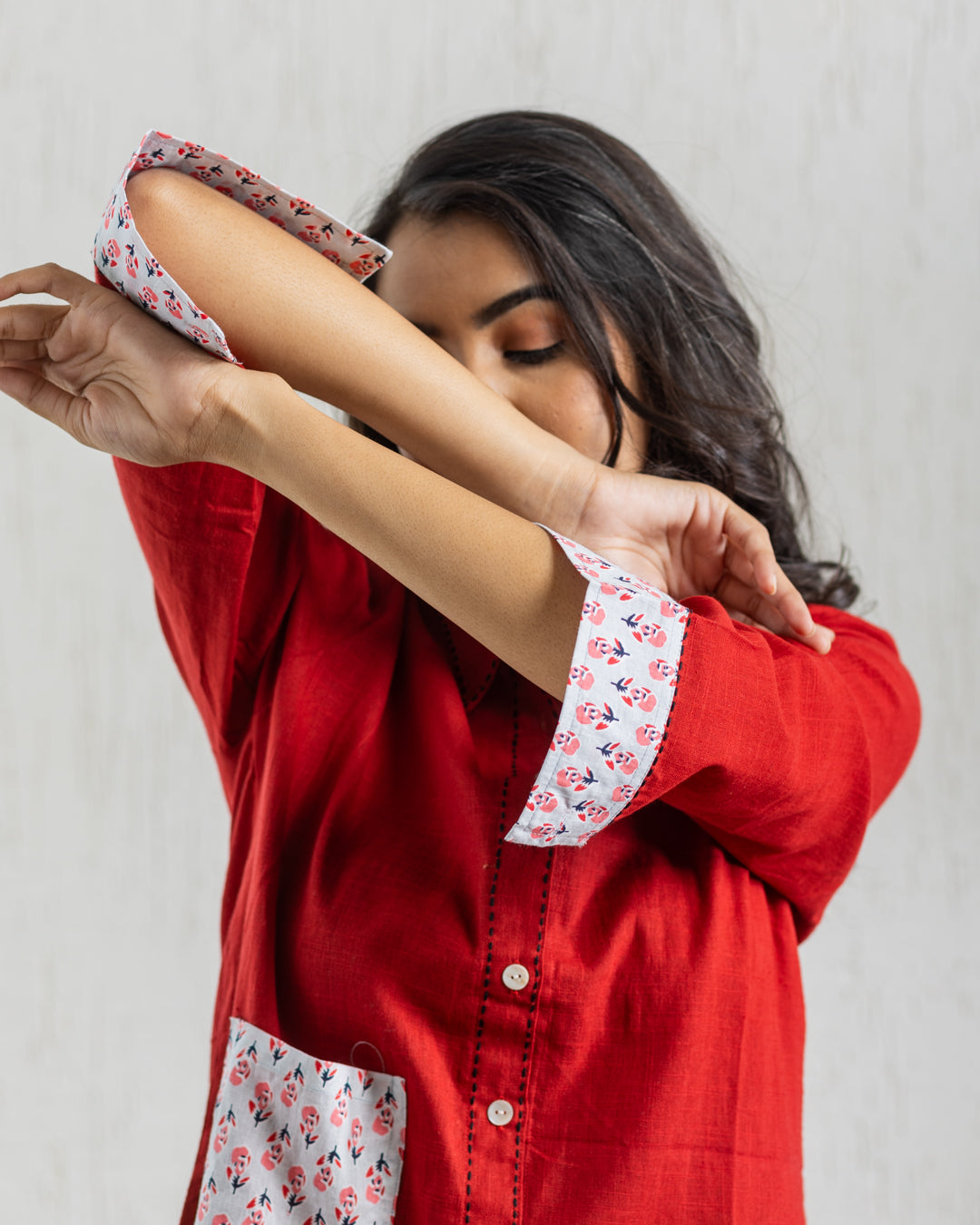 Plain Red Low Pocket Shirt