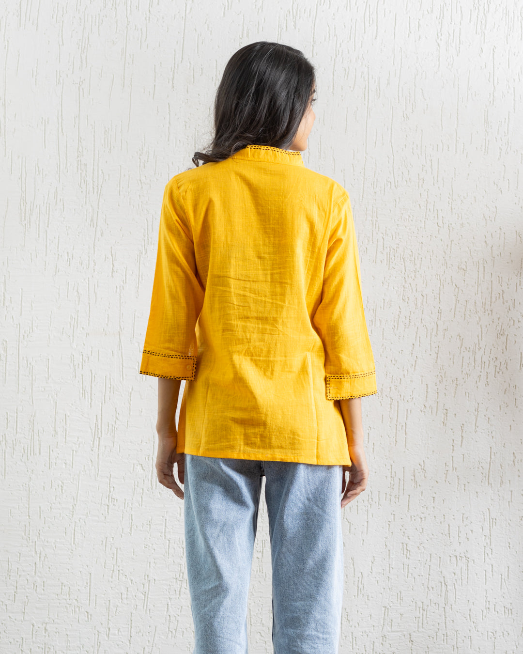 Plain Yellow Beetle Embroidery Shirt