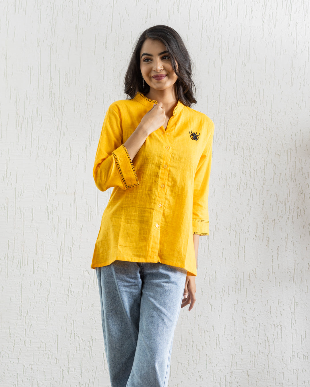 Plain Yellow Beetle Embroidery Shirt