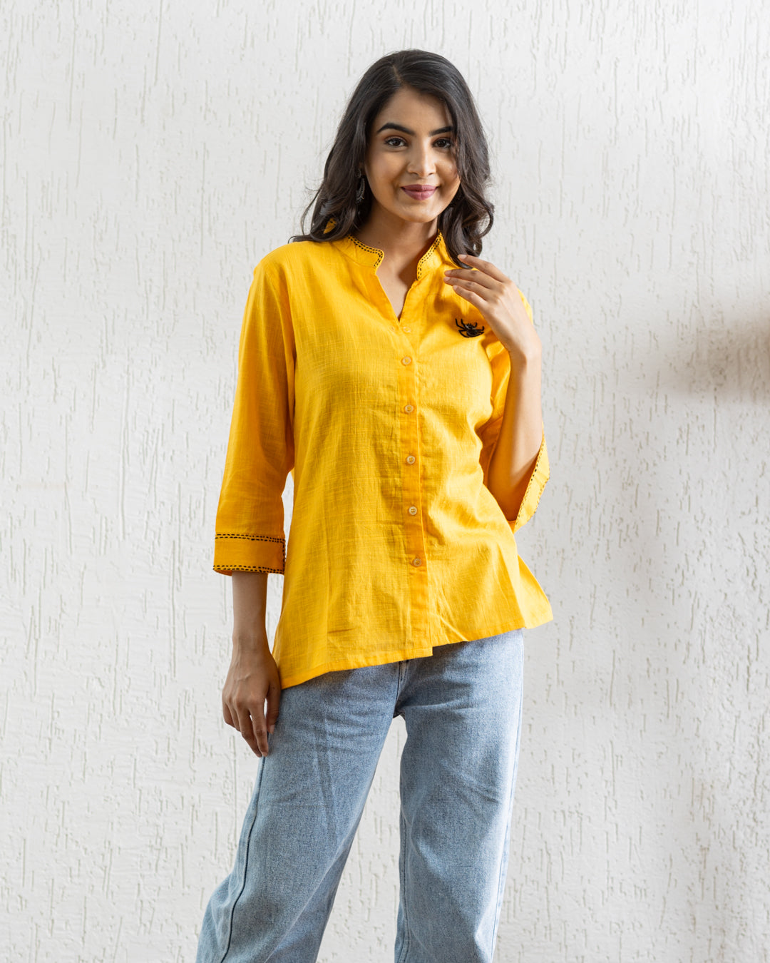 Plain Yellow Beetle Embroidery Shirt