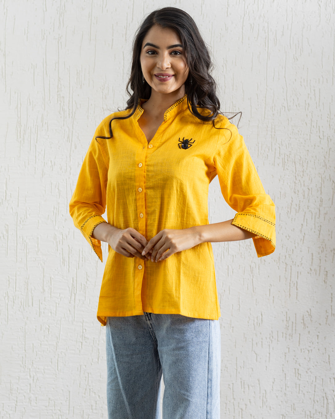 Plain Yellow Beetle Embroidery Shirt