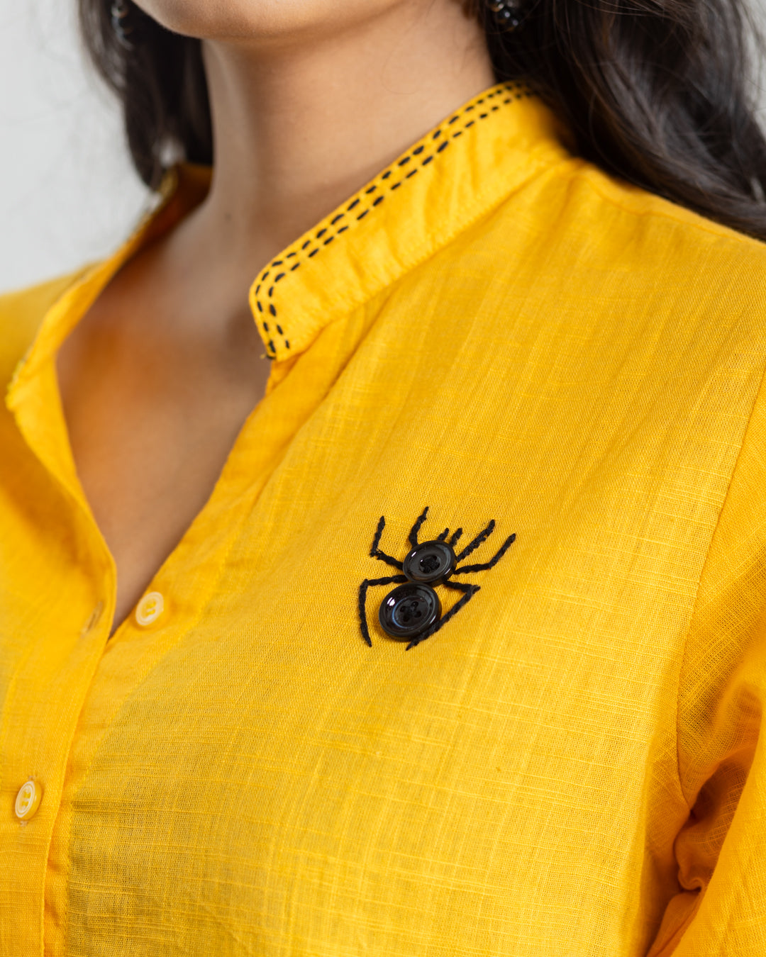 Plain Yellow Beetle Embroidery Shirt