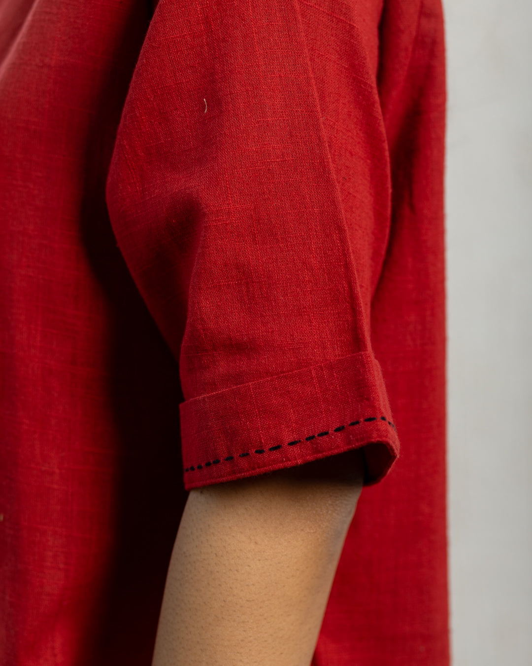 Plain Red Zigzag Embroidery Shirt