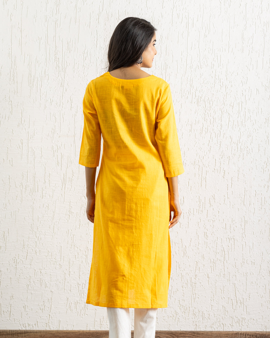 Plain Yellow Flowers Embroidery Kurta