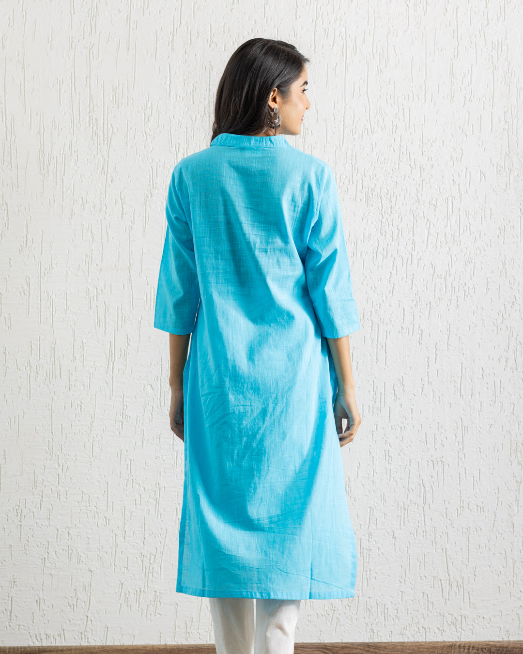 Plain Blue Sunflower Embroidery Kurta